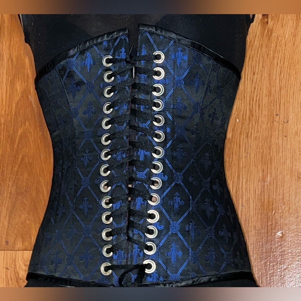 Vintage Black&red corset blue & black corset floral print reversible 2in1 XXS-XS - Picture 4 of 6